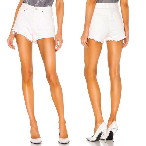 AGOLDE Parker Cut Off Denim Shorts Tissue Wash Women’s Size 31 Raw Hem White - Picture 1 of 5